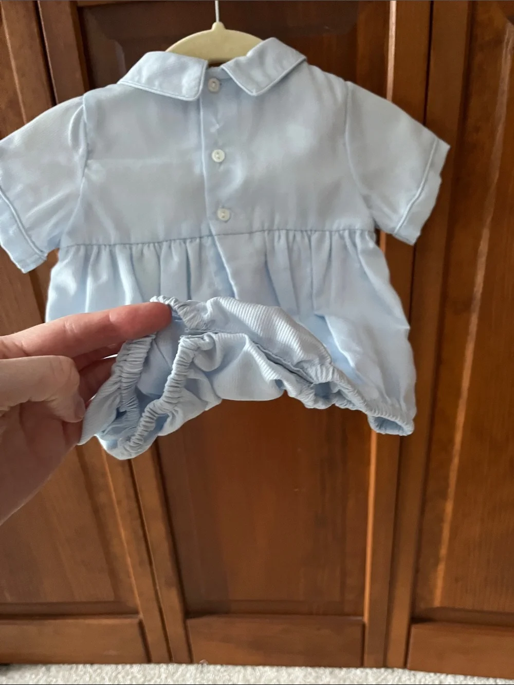 Carriage Boutique Light Blue Smocked Collar Dress with Nautical Embroidery